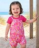 Babyhug Single Jersey Knit Dungaree & Half Sleeves Inner Tee With Seashell Print - Pink
