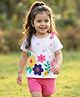 Babyhug Single Jersey Knit Half Sleeves Floral Printed Top & Shorts Set with Bow Applique - Pink & White