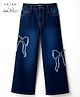 Arias Denim Full Length Washed Jeans With Bow Applique - Blue