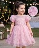 Mark & Mia Woven Half Sleeves Fit & Flared Party Dress with Floral Pearl & Sequin Detailing -Pink