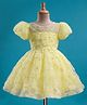 Mark & Mia Woven Half Sleeves Fit & Flared Party Dress with Floral Pearl & Sequin Detailing -Yellow