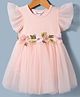 Mark & Mia Woven Half Frill Sleeves Frock Style Onesie with Floral Embroidery - Pink