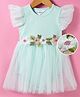 Mark & Mia Woven Half Frill Sleeves Frock Style Onesie with Floral Embroidery - Sea Green
