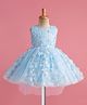 Mark & Mia Woven Sleeveless Party Frock With Floral Applique & Sequin Detailing - Light Blue