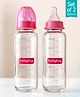 Babyhug SlimSip Glass Feeding Bottle Set  | Narrow Neck | Heat-Resistant Borosilicate Glass | Anti-Colic Nipple Pack of 2 Pink - 250 ml Each