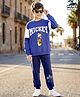 Primo Gino Disney Terry Knit Full Sleeves Sweatshirt & Track Pant Set with Mickey Mouse Graphic - Blue