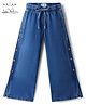 Arias Denim Woven Full Length Wide Leg Side Slit  With Buttoned Washed Jeans - Blue
