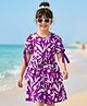 Pine Kids Woven Half Sleeves Floral Printed Layered Frock - Purple