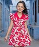 Pine Kids Woven Frill Sleeves Floral Printed Frock with Belt - Dark PInk