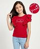 Pine Kids Cotton Lycra Knit Half Sleeves Top With Text Print - Red