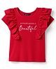 Pine Kids Cotton Lycra Knit Half Sleeves Top With Text Print - Red