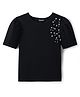 Pine Kids Cotton Lycra Knit Half Sleeves Top with Pearl Detailing - Black