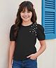 Pine Kids Cotton Lycra Knit Half Sleeves Top with Pearl Detailing - Black