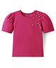 Pine Kids Cotton Lycra Knit Half Sleeves Top with Pearl Detailing - Dark Red