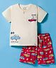 CUCUMBER Sinker Knit Half Sleeves T-Shirt & Shorts Set with Car Print - Cream