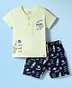 CUCUMBER Sinker Knit Half Sleeves T-Shirt & Shorts Set with Space Theme Print - Light Green