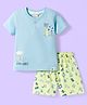 CUCUMBER Sinker Knit Half Sleeves T-Shirt & Shorts Set with Beach Theme Print - Light Blue