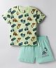 CUCUMBER Sinker Knit Half Sleeves T-Shirt & Shorts Set With Vehicle Print - Neon Green