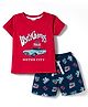CUCUMBER Sinker Knit Half Sleeves T-Shirt & Shorts Set with Racing Print - Navy Blue