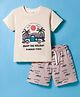 CUCUMBER Sinker Knit Half Sleeves T-Shirt & Shorts Set with Tropical Theme Print - Ivory
