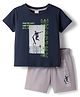 CUCUMBER Sinker Knit Half Sleeves T-Shirt & Shorts Set with Text Print - Navy Blue