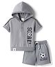 CUCUMBER Sinker Knit Half Sleeves Hooded T-Shirt & Shorts Set with Soccer Print - Grey