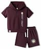 CUCUMBER Sinker Knit Half Sleeves Hooded T-Shirt & Shorts Set with Text Print - Maroon
