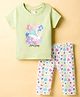 CUCUMBER Knitted Half Sleeves T-Shirt & Lounge Pant Set with Floral Print - Light Green