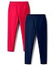 Pine Kids Cotton Lycra Knit Full Length Solid Leggings Pack of 2 - Navy Blue & Red