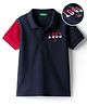 UCB Woven Half Sleeves Text Printed Polo T-Shirt With Cut & Sew Design - Navy Blue