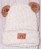 DukieKooky Tere Wool Teddy Patch Detailed Beanie Cap - White - Circumference 38 Cms