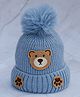 DukieKooky Tere Wool Bear Embroidered Pom Pom Embellished Cap - Blue - Circumference 36 Cm