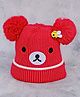 DukieKooky Tere Wool Teddy Bear Designed Pom Pom Detailed Beanie - Red - Circumference 36 Cms