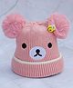 DukieKooky Tere Wool Teddy Bear Designed Pom Pom Detailed Beanie - Pink - Circumference 36 Cms