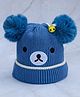 DukieKooky Tere Wool Teddy Bear Designed Pom Pom Detailed Beanie - Blue - Circumference 36 Cms