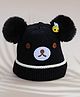 DukieKooky Tere Wool Teddy Bear Designed Pom Pom Detailed Beanie - Black - Circumference 36 Cms