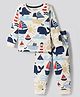 Bonfino 100% Cotton Knit Full Sleeves Co-ords Night Suit With Nautical Theme Print - White