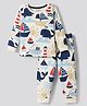Bonfino 100% Cotton Knit Full Sleeves Co-ords Night Suit With Nautical Theme Print - White