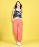 Cutiekins Woven Sleeveless Floral Printed Crop Top & Cargo Pants Set - Dark Green & Coral Pink