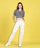 Cutiekins Woven Half Sleeves Checked Crop Top & Cargo Pants Set - Dark Blue & White