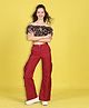 Cutiekins Woven Half Sleeves Floral Printed Crop Top & Cargo Pants Set - Black & Maroon