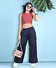 Cutiekins Cotton Blend Woven Sleeveless Solid Crop Top & Cargo Pants Set - Dark Red & Navy Blue