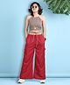 Cutiekins Cotton Blend Woven Sleeveless Solid Crop Top & Cargo Pants Set - Camel Brown & Maroon
