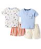 Bonfino 100% Cotton Knit Half Sleeves Nautical Theme Printed T-Shirts & Cargo Shorts Set Pack of 2 - Multicolor