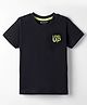 Kookie Kids Single Jersey Knit Half Sleeves Solid Color T-Shirt with HD Text Print - Black