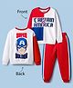 Pine Kids Marvel Terry Knit Drop Shoulder Full Sleeves Cut & Sew Oversized Sweatshirt & Track Pant Set with Captain America Graphic - Red & White