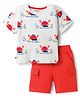 Bonfino 100% Cotton Knit Half Sleeves T-Shirt & Cargo Shorts Set with Crab Print - White & Red