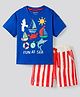 Bonfino 100% Cotton Knit Drop Shoulder Half Sleeves Oversized T-Shirt & Striped Shorts Set With Sea Animals Print - Blue & White