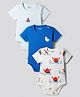 Bonfino Cotton Knit Half Sleeves Onesies With Animal Print Pack Of 3 - Blue White & Sea Green