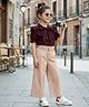 OLLINGTON ST. Half Sleeves Frill Top & Rayon Twill Culottes Set With Belt - Maroon & Khaki